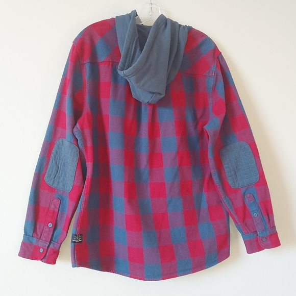 Tony Hawk Other - TONY HAWK Men's Button Up Plaid Hoodie Shirt Shacket Elbow Patches Size Large